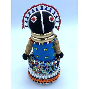 Ndebele Beaded Doll Tribal 6 1/2 Hand Crafted Art Africa Mopan South African Gol